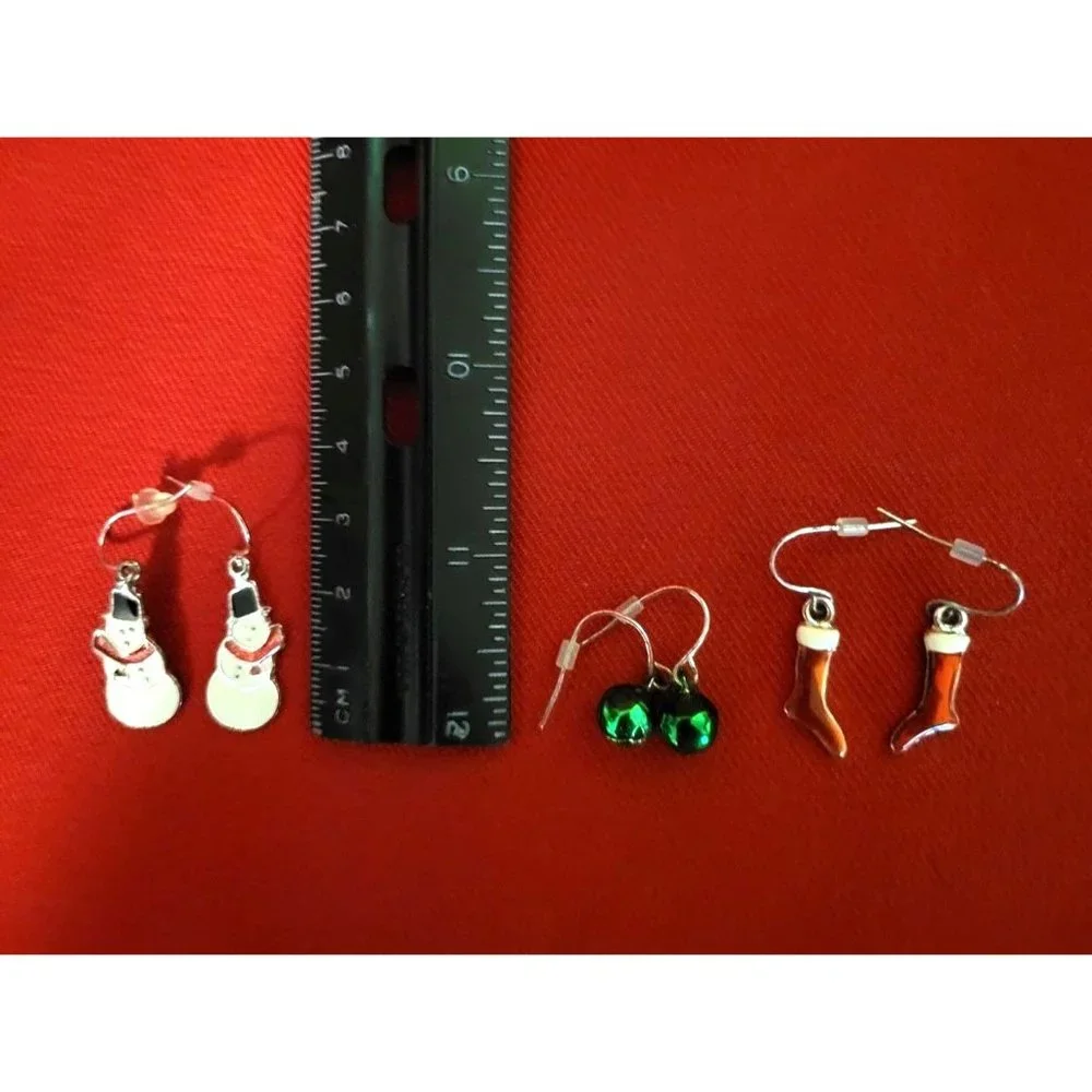 Christmas Earrings Holiday Snowman Green Christmas Balls Red Boots Set of 3